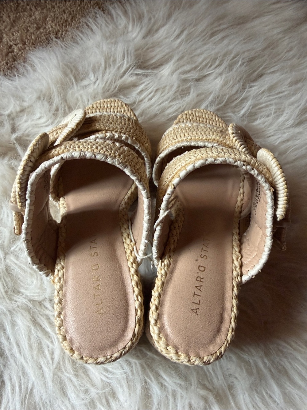 Altar'd State Cream and Beige Woven Buckle Wedge Sandals - Picture 5 of 11